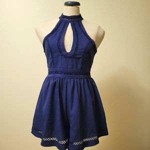 Navy Keyhole Halter A-Line Playsuit